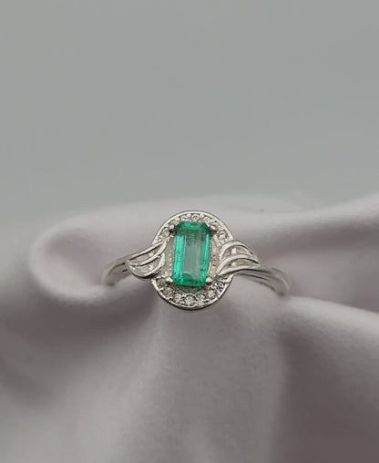 Bague argent massif, Emeraude Colombienne