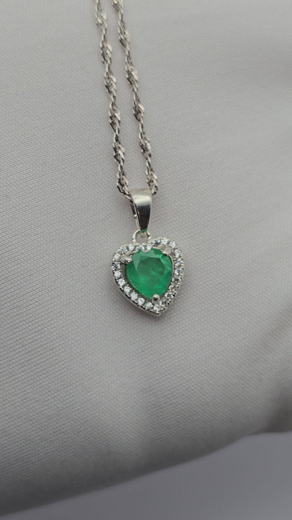 Pendentif argent 925 emeraude colombienne coeur