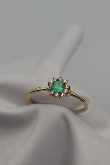 Bague Marguerite en or 18k et émeraude colombienne