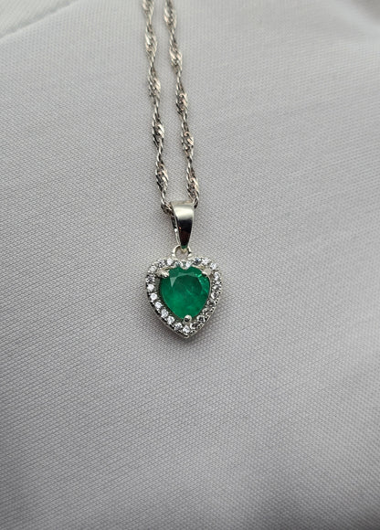 Pendentif argent 925 emeraude colombienne coeur