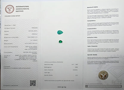 Emeraude colombienne 1.03carat top color