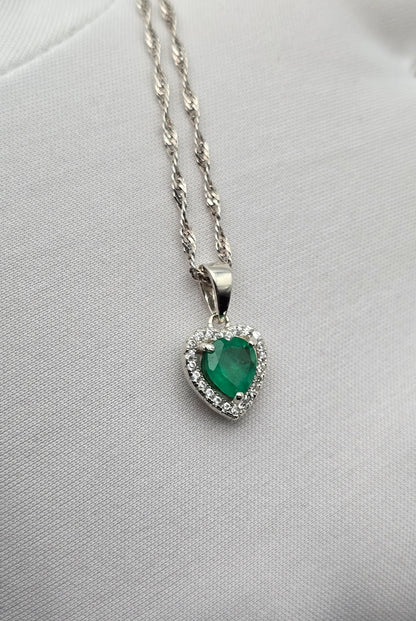 Pendentif argent 925 emeraude colombienne coeur