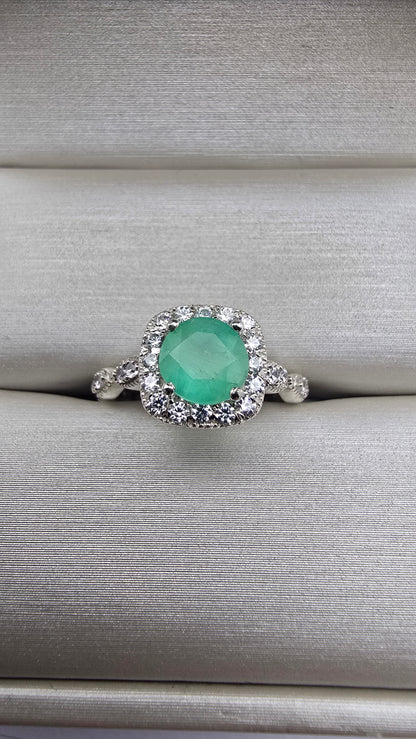 Bague argent 925 emeraude colombienne naturelle