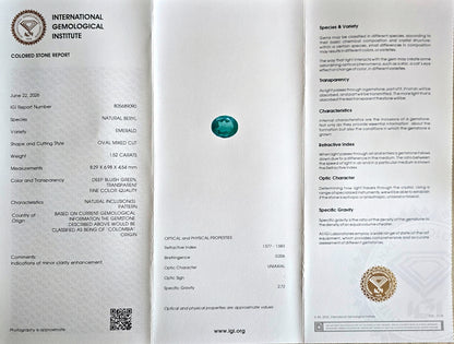 Emeraude colombienne ovale 1.52 carat