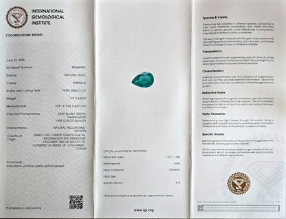 Emeraude colombienne poire 1.93carat