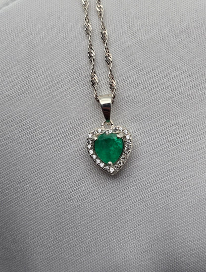 Pendentif argent 925 emeraude colombienne coeur