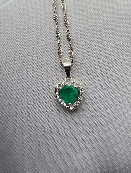 Pendentif argent 925 emeraude colombienne coeur